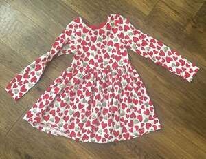 Tommy Bahama Girls Red & Gold Glitter Heart Long Sleeve Bow Back Dress Size 7
